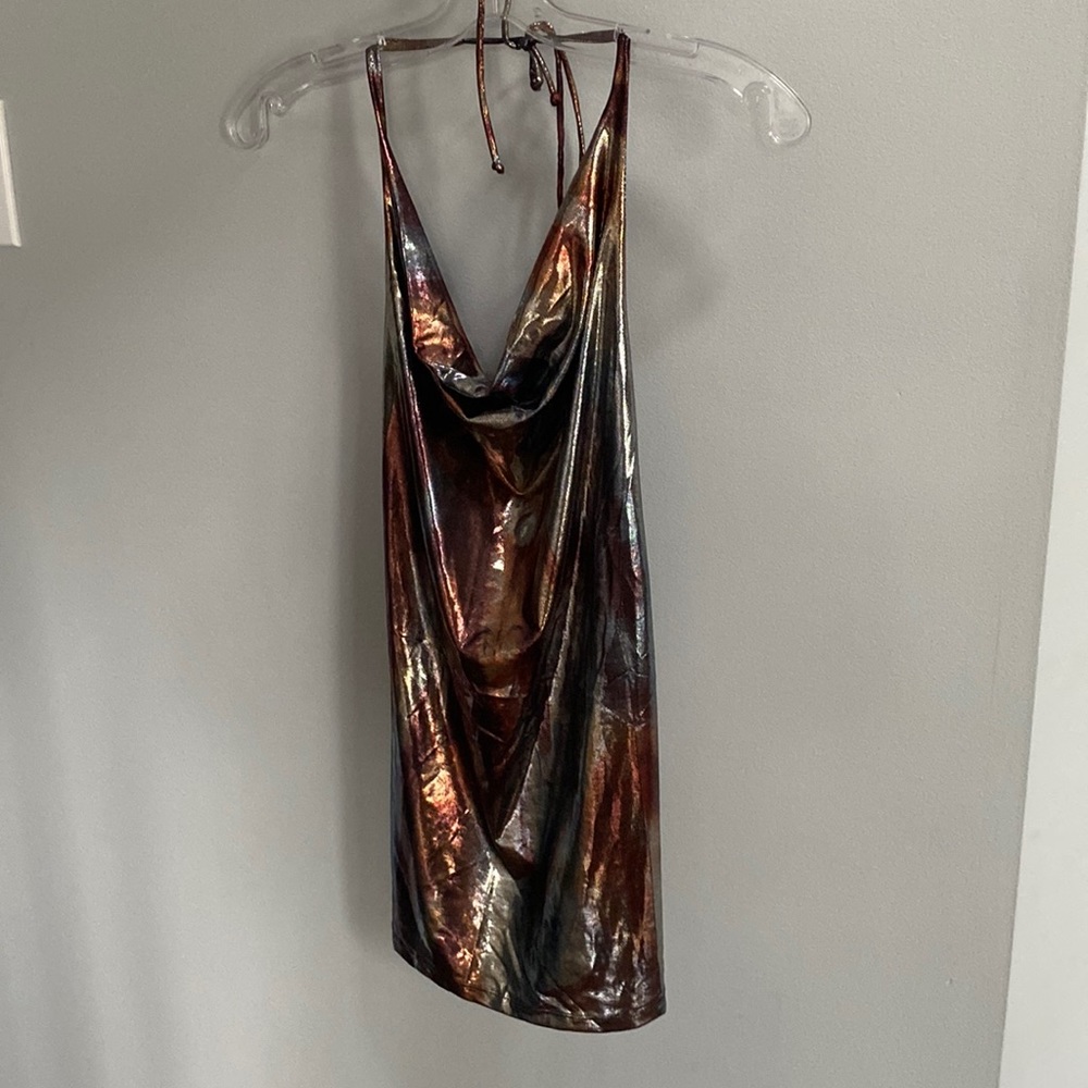 PULL&BEAR Women’s Metallic Cami Mini Open Back Sexy Dress Size Medium